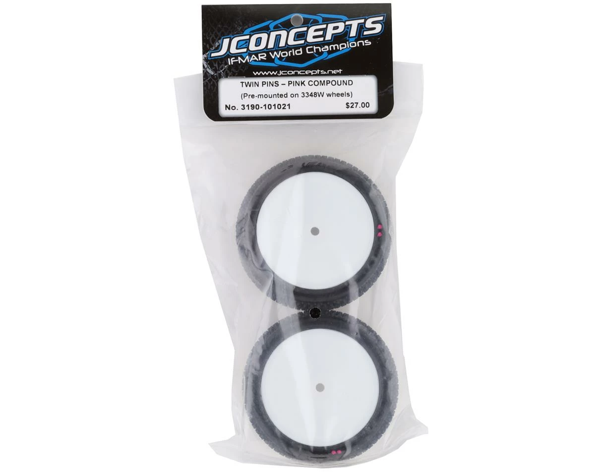 Brand new 😉 JConcepts Twin Pins 2.2" Pre-Mounted Rear Buggy Carpet Tires (White) (2) (Pink) w/12mm Hex 💯 - Image 3