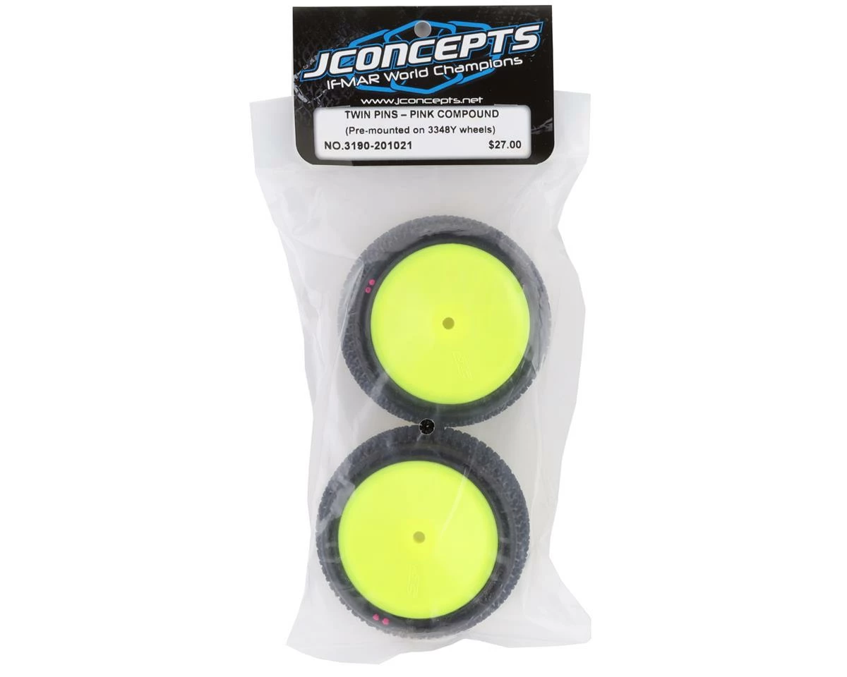 Hot Sale ๐ JConcepts Twin Pins 2.2" Pre-Mounted Rear Buggy Carpet Tires (Yellow) (2) (Pink) w/12mm Hex ๐คฉ - Image 3