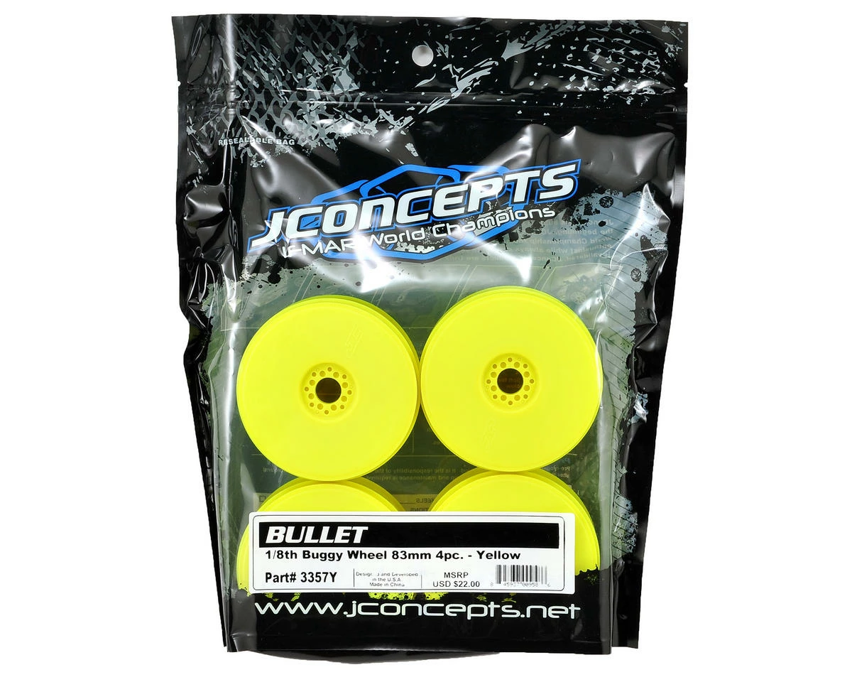 Buy 🔔 JConcepts 83mm Bullet 1/8th Buggy Wheel (4) (Yellow) 👏 - Image 2
