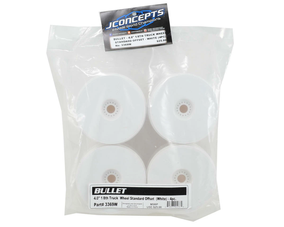 Best Pirce ⭐ JConcepts Bullet 4.0" Standard Offset 1/8 Truck Wheels (4) (White) 🤩 - Image 3