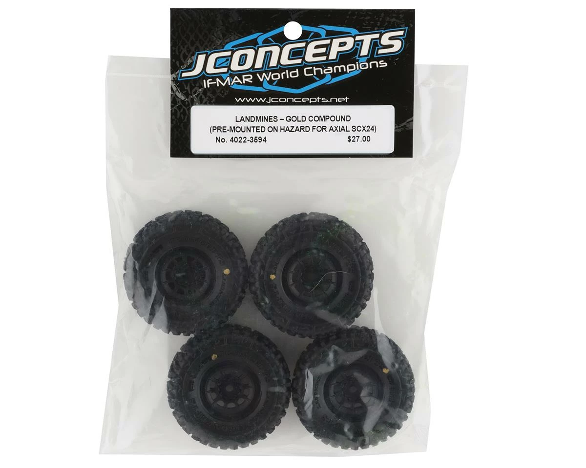 Promo 🎁 JConcepts 1.0" Landmines Pre-Mounted Tires w/Hazard Wheel (Black) (4) (Gold) w/7mm Hex 🥰 - Image 4